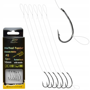 6x Haczyki Method Feeder na żyłce z włosem r 8