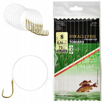 Haczyki WIĄZANE TOMARU na przyponie z żyłki 0,16 mm haczyk r 8 GOTOWE 10szt