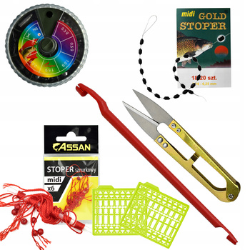 Kpl niezbędnych Akcesoriów wędkarskich stopery śruciny wypychacz nożyczki