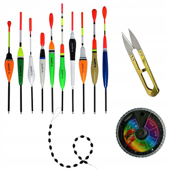 Komplet Spławiki przelotowe 10 sztuk plus śruciny stopery i obcinaczki