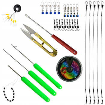 Zestaw niezbędnych Akcesoriów wędkarskich przypony stopery śruciny wiertło