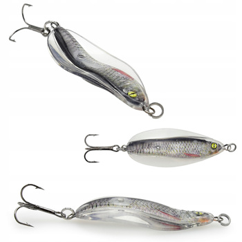 Devil Spoon - przejrzysta wahadłówka z wtopioną rybką i potrójną kotwiczką