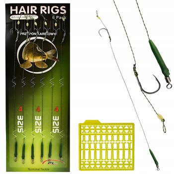 Przypony karpiowe z włosem 6 szt Hair Rigs Krętlik Hak #4 Stopery