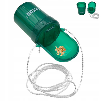 PUDEŁKO POJEMNIK NA ROBAKI z podajnikiem JAXON wygodny na szyję i do torby