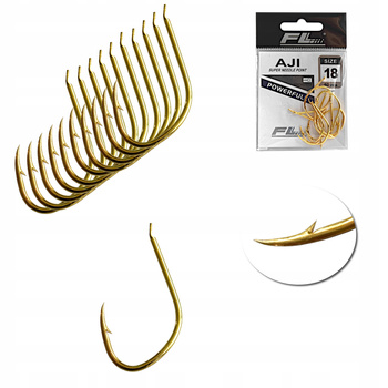 Zestaw Haczyków Haczyki FL AJI nr 18 złote- 10 szt