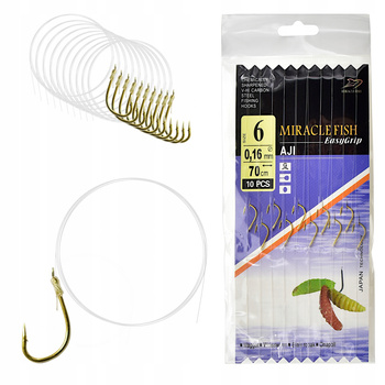 Haczyki WIĄZANE AJI Przypony z żyłki ok 70 cm GOTOWE 10 SZT r 6