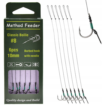 Gotowe Przypony method feeder 10 cm Haczyki z zadziorem #8 i igłą 8mm 6szt