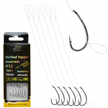 6x Haczyki Method Feeder na żyłce z włosem r 12