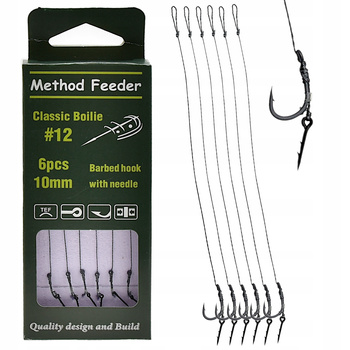 Gotowe Przypony method feeder 10 cm Haczyki z zadziorem #12 i igłą 8mm 6szt