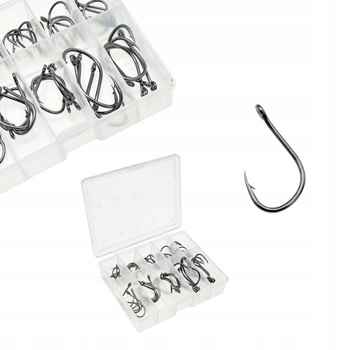 ZESTAW HACZYKÓW 50 szt BLACK NICKEL Z USZKIEM ZADZIOREM rozmiary od 3 - 12