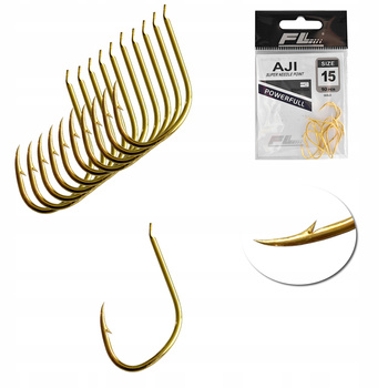 Zestaw Haczyków Haczyki FL AJI nr 15 złote- 10 szt
