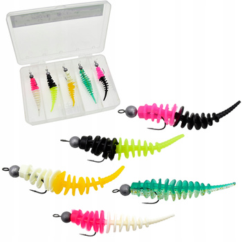 Przynęty gumowe 5,5 cm z główką jigową 5 szt. w pudełku na okonia pstrąga