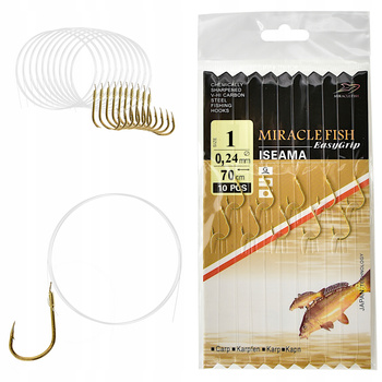 Haczyki WIĄZANE ISEAMA przypony z żyłki ok 70 cm/0,24 mm GOTOWE 10 szt r 1