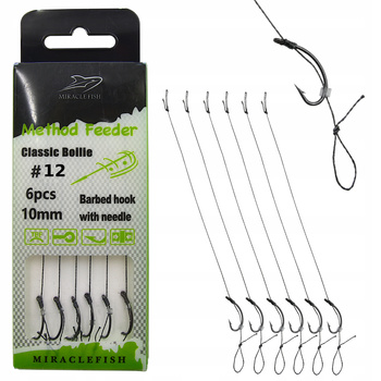 6x Haczyki Method Feeder na plecionce z włosem #12