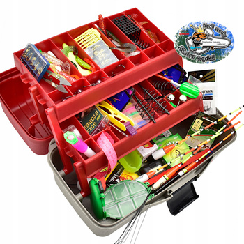 Zestaw Wędkarski 200 elementów Skrzynka Akcesoria Spławiki Haczyki Twistery