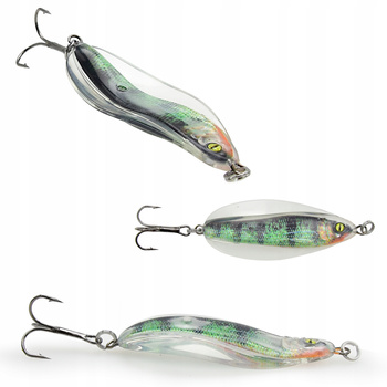 Devil Spoon - przejrzysta wahadłówka z wtopioną rybką i potrójną kotwiczką