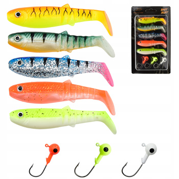 Zestaw 5 Przynęt gumowych Ripper KOPYTO 8 cm ~5,9 g + 3 Główki Jigowe 3/10g